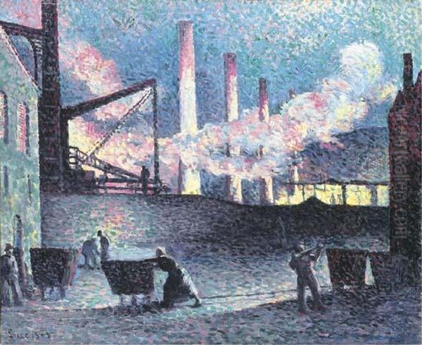 Four D'usines A Couillet Oil Painting by Maximilien Luce