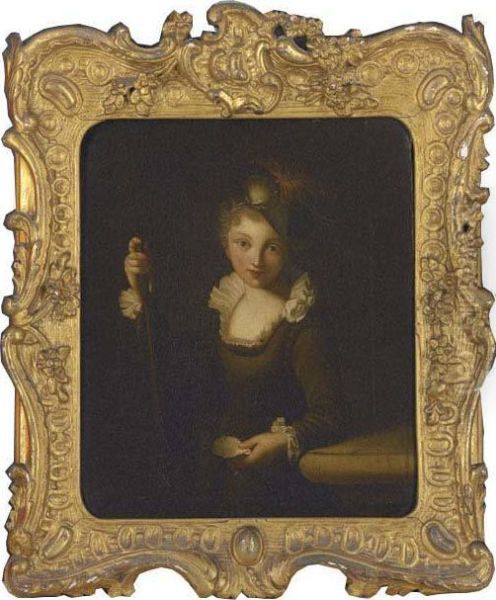 Portrait Of A Girl, Half-length, Holding A Staff And A Shell, In An Ornamental Costume Oil Painting by Elisabeth Vigee-Lebrun