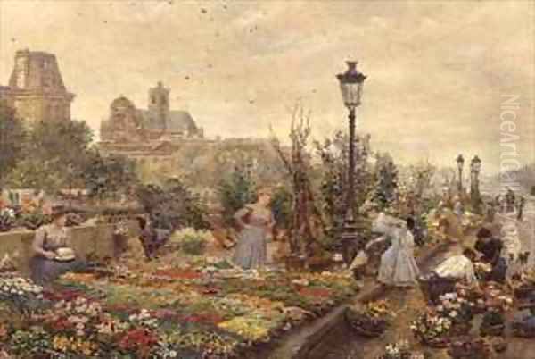 The Flower Market Oil Painting by Marie-Francois-Firmin Girard
