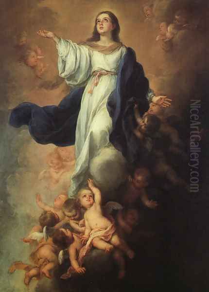 Assumption of the Virgin 1670s Oil Painting by Bartolome Esteban Murillo
