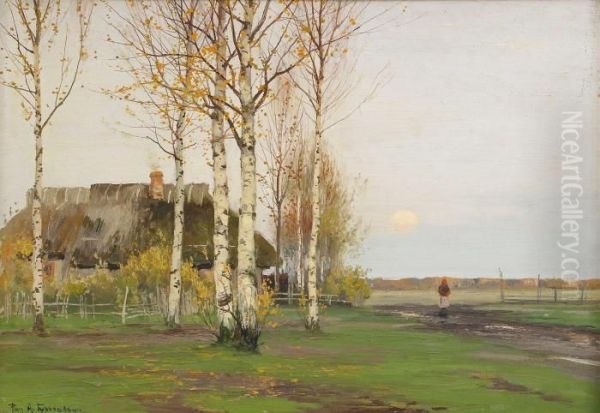 Landscape With Cottage Oil Painting by Richard Alexandrovich Bergholz