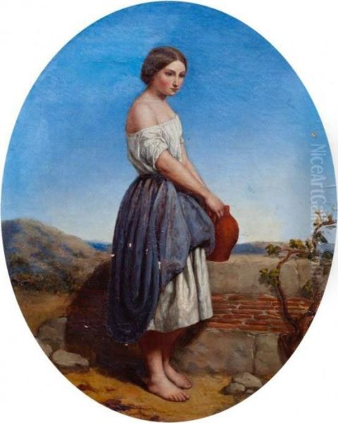Girl At Well Oil Painting by Urbain Bouvier