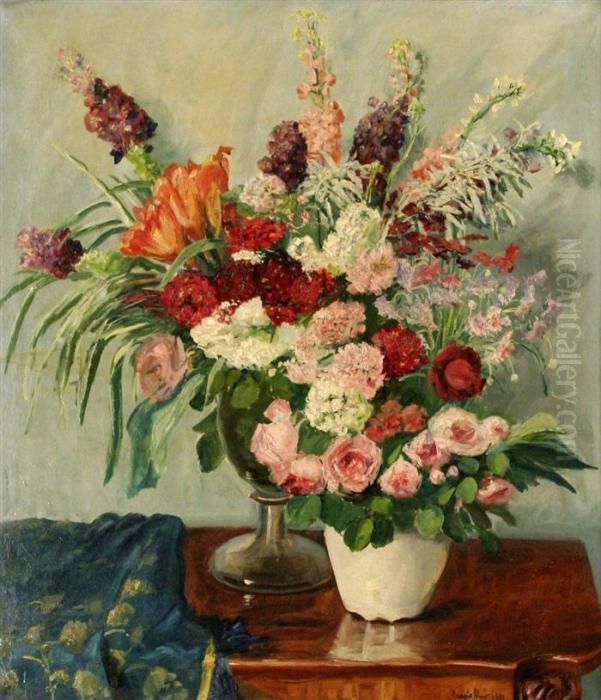 Floral Still Life Oil Painting by Jeno Csapo Floral Still Life Oil Painting by Jeno Csapo