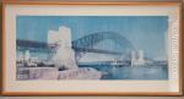 Sydney Harbour Bridge Oil Painting by Cyril Arthur Farey