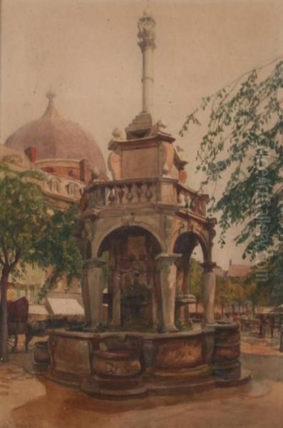 City Fountain Oil Painting by Adolphe Forestier