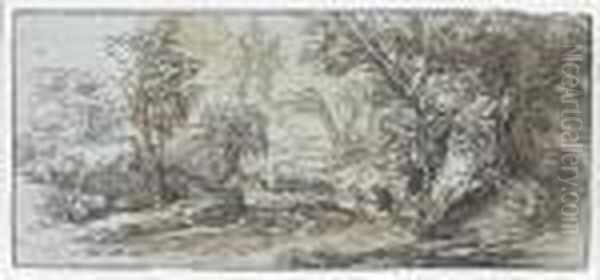 A Path Through A Wooded Landscape Oil Painting by Abraham Genoels