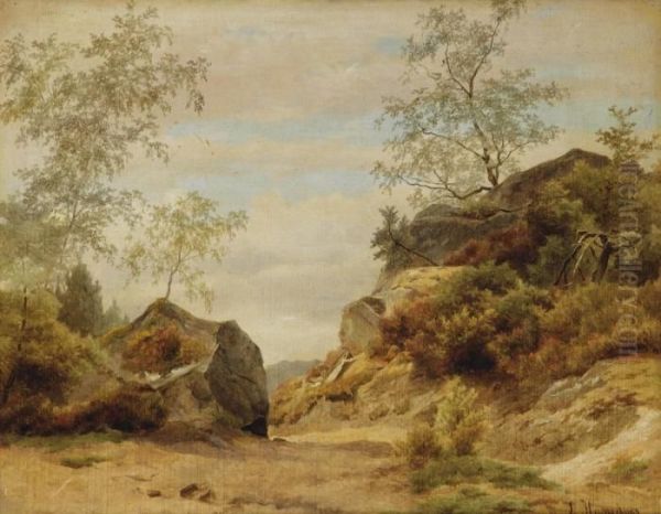 A Mountainous Landscape Oil Painting by Louwrens Hanedoes