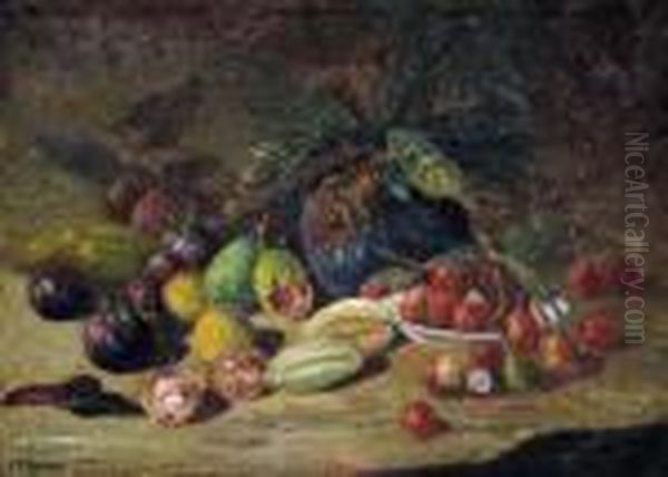 A Still Life With Tropical Fruits Oil Painting by Frederik Anton Kievits