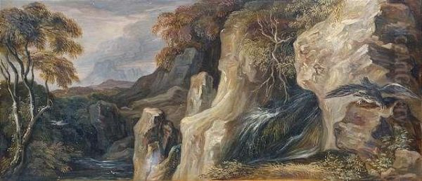 Idealisierte Landschaft Mit Felsmassiv Und Wasserfall Oil Painting by George Augustus Wallis