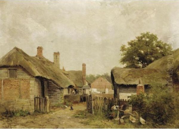 A Farmyard, Eckington Village Oil Painting by David Bates