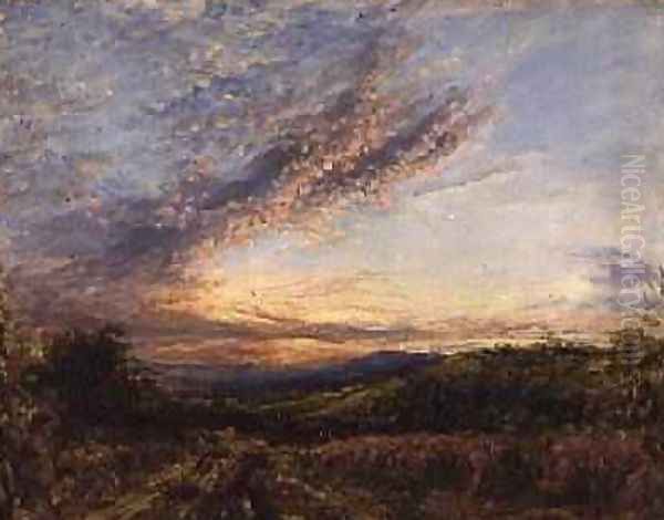 Sunset over a Moorland Landscape Oil Painting by John Linnell