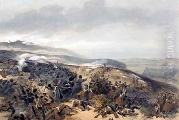 Second Charge of the Guards when they retook the Two Gun Battery at the Battle of Inkerman Oil Painting by Etienne Carjat