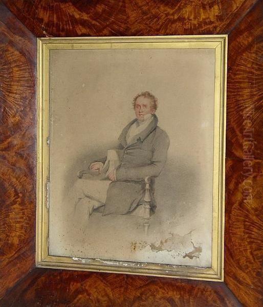 Portrait Of Mr. H.m. Shakespear,
 Seated Three-quarter Length, Wearing A Grey Coat And White Shirt Oil Painting by George Chinnery