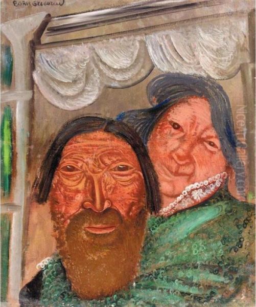 Two Faces At A Window Oil Painting by Boris Dimitrevich Grigoriev