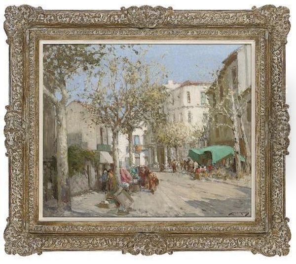 A Continental Town View Oil Painting by William Lee Hankey