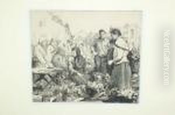 R.w.s., R.i., R.o.i., R.e., N.s.
 Market Place With Figures, Possibly Brittany Signed Artist's Proof, 
Black And White Drypoint Etching, 23cm By 25.5cm Oil Painting by William Lee Hankey