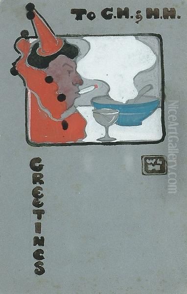 Clown Smoking; Man In A Red Scarf Oil Painting by William Lee Hankey