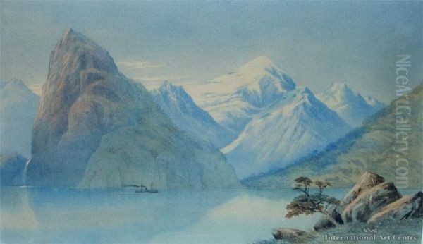 Stirling Falls & Lion Rock, Milford Sound Oil Painting by John Barr Clarke Hoyte