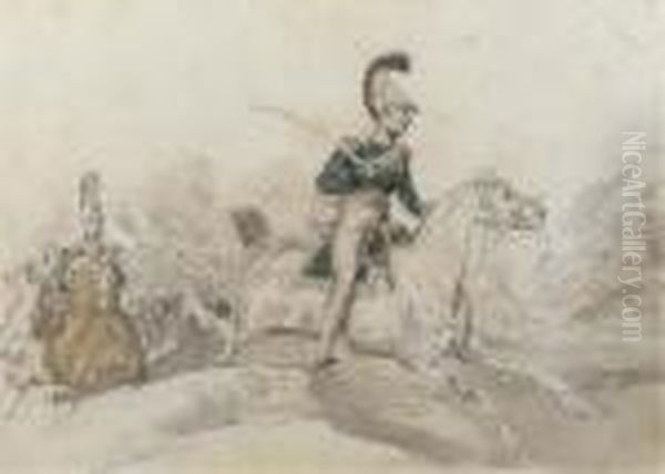 A Colonel On Horseback Leading His Soldiers Oil Painting by Eugene Louis Lami