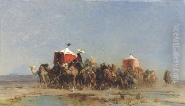 Caravan In The Desert Oil Painting by Alberto Pasini