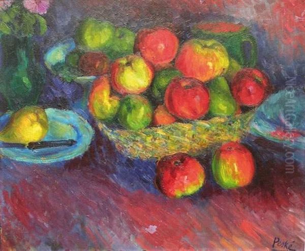 Nature Morte Au Panier De Fruits Oil Painting by Jean Peske