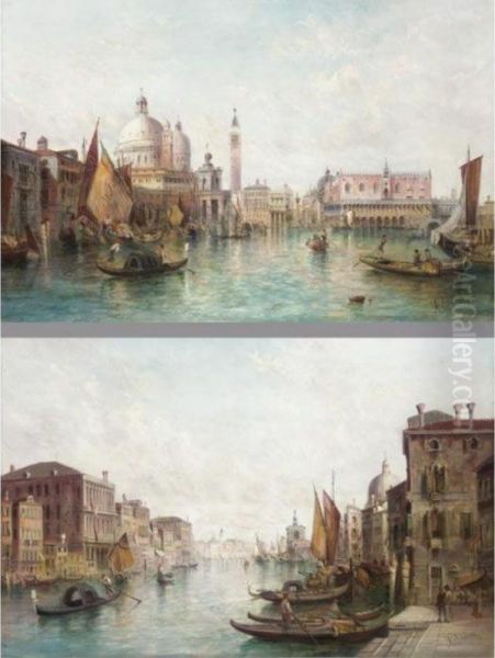 A View Of The Dogana And St Mark's Square; And A View Of The Grand Canal Oil Painting by Alfred Pollentine