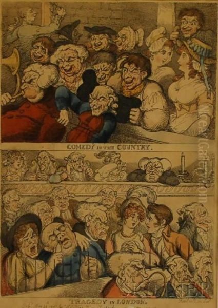 Comedy In The Country, 
Tragedy In London Oil Painting by Thomas Rowlandson