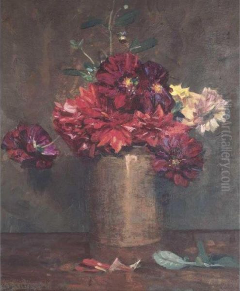 Dahlias Oil Painting by Arthur Streeton