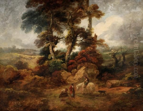 Travellers In A Wooded Landscape Oil Painting by Thomas Barker of Bath