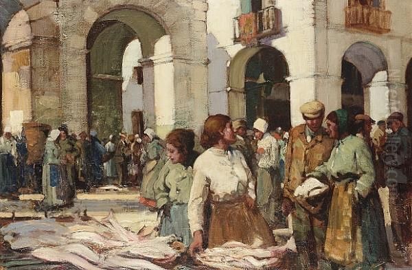 The Fish Market - Boulogne Oil Painting by William Lee Hankey