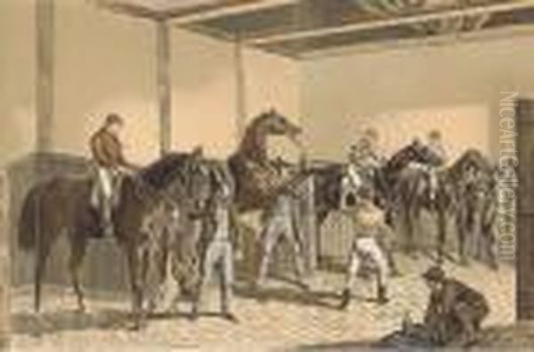 Fores Stable Scenes: Thorough Breds; The Team; And The Mailchange Oil Painting by John Frederick Herring Snr
