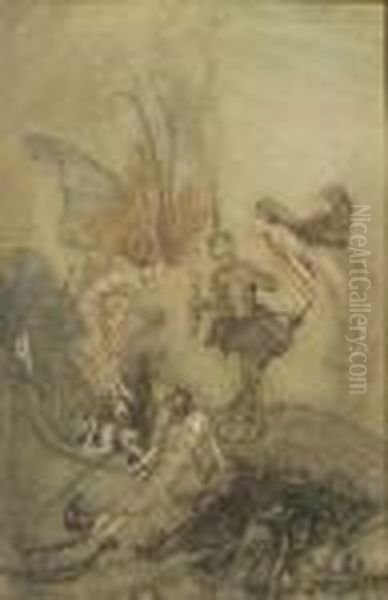 Scene With Nobleman And Mermaids 
Frame Makers Oil Painting by Arthur Rackham