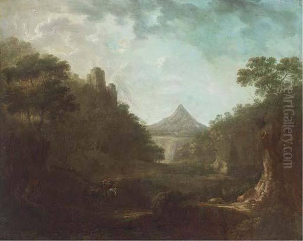 A Wooded Landscape With Travellers Oil Painting by Richard Wilson
