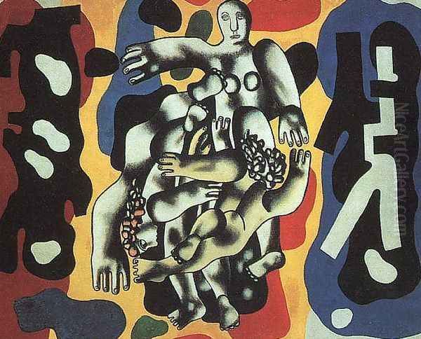 Divers on a Yellow Background Oil Painting by Fernand Leger