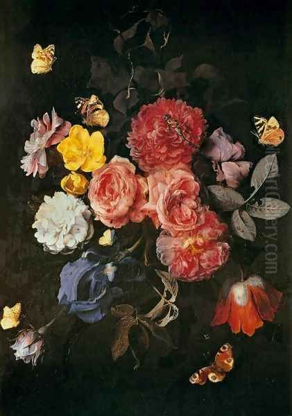 Vase of Flowers with Butterflies Oil Painting by Otto Marseus van Schrieck