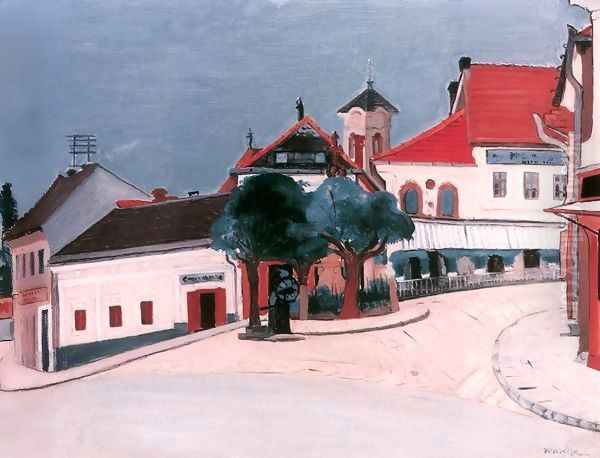 Erzsebet Square at Szentendre 1929 Oil Painting by George Loftus Noyes