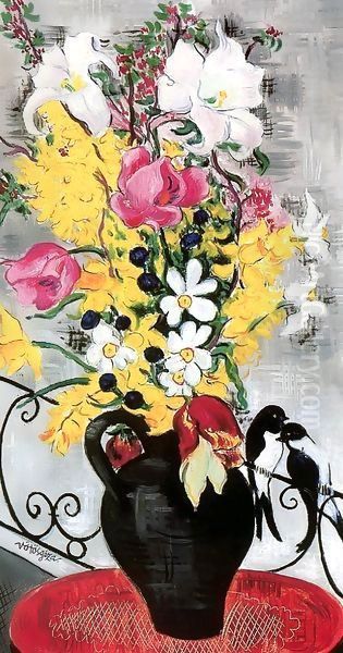 Flower Still life with Swallowsc 1932 Oil Painting by George Loftus Noyes