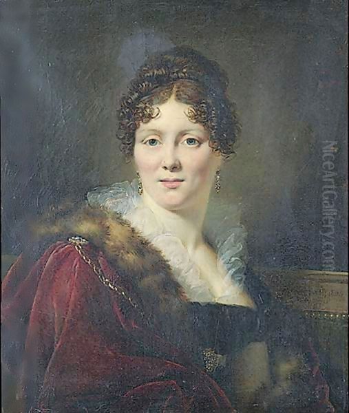 Wedding Portraits A Pair Of Paintings Oil Painting by Alexandre-Jean Dubois Drahonet