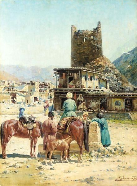 Resting The Horses Oil Painting by Richard Karlovich Zommer