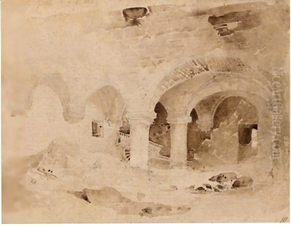 The Vaults Below Slingsby Castle, Yorkshire Oil Painting by John Sell Cotman