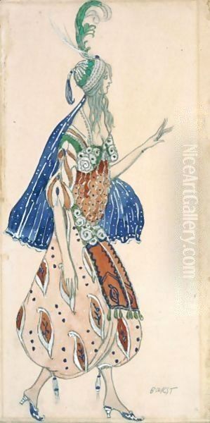 Costume Design From A Production Of Scheherezade Oil Painting by Leon Samoilovitch Bakst