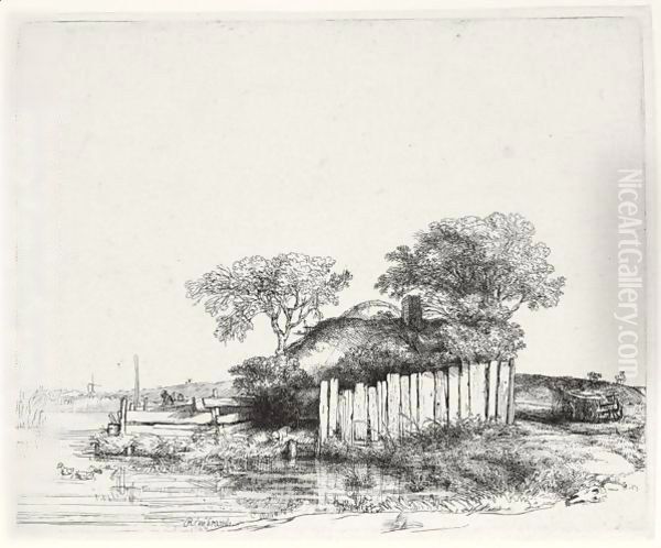 Cottage With A White Paling Oil Painting by Rembrandt Van Rijn
