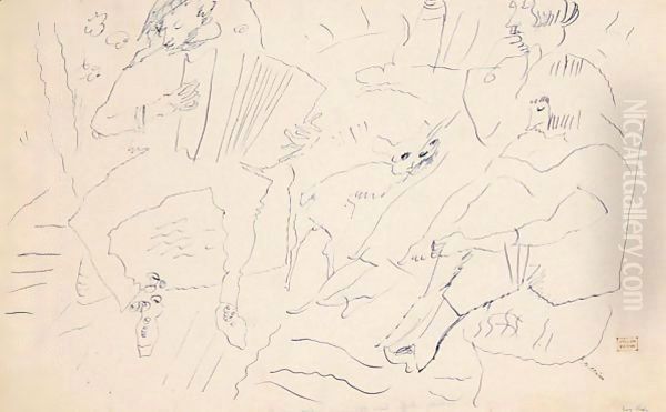 Accordeoniste Et Femme Oil Painting by Jules Pascin