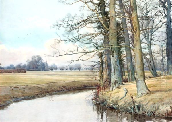 A Winter River View Oil Painting by William Fraser Garden