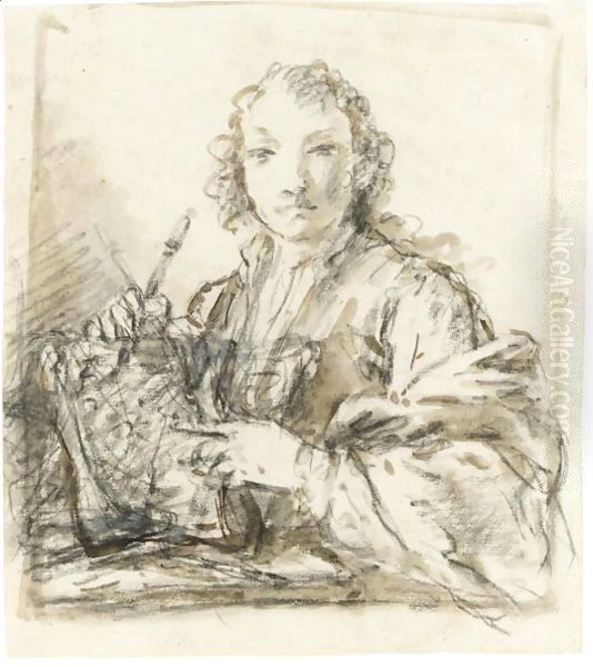 An Artist, Half Length, Possibly A Self-Portrait Oil Painting by Francesco Zuccarelli