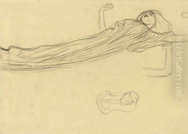 Floating Draped Figure To The Right, Repetition Of The Left Arm Oil Painting by Gustav Klimt