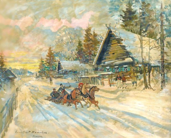 Accordeoniste Dans Un Traineau Oil Painting by Konstantin Alexeevich Korovine