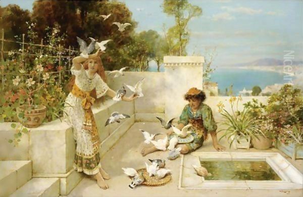 Feeding The Birds Oil Painting by William Stephen Coleman
