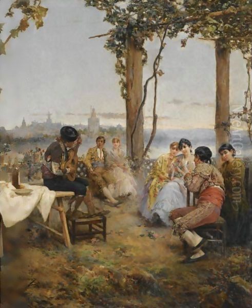 An Afternoon's Amusements, Seville Oil Painting by Manuel Ramirez - Ibanez