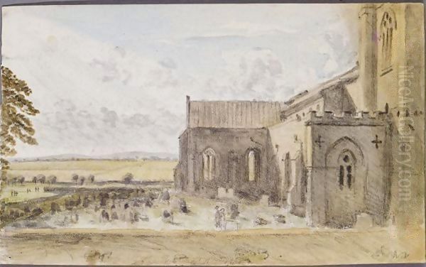 A landscape with a church Oil Painting by Dr. William Crotch